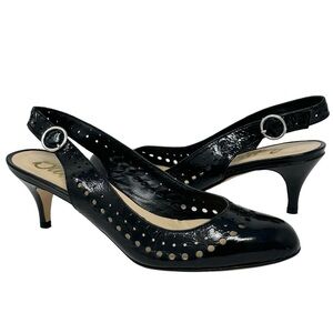 Butter Shoes Italy Patent Leather Pointed Toe Laser Cut Pumps Heels 6.5